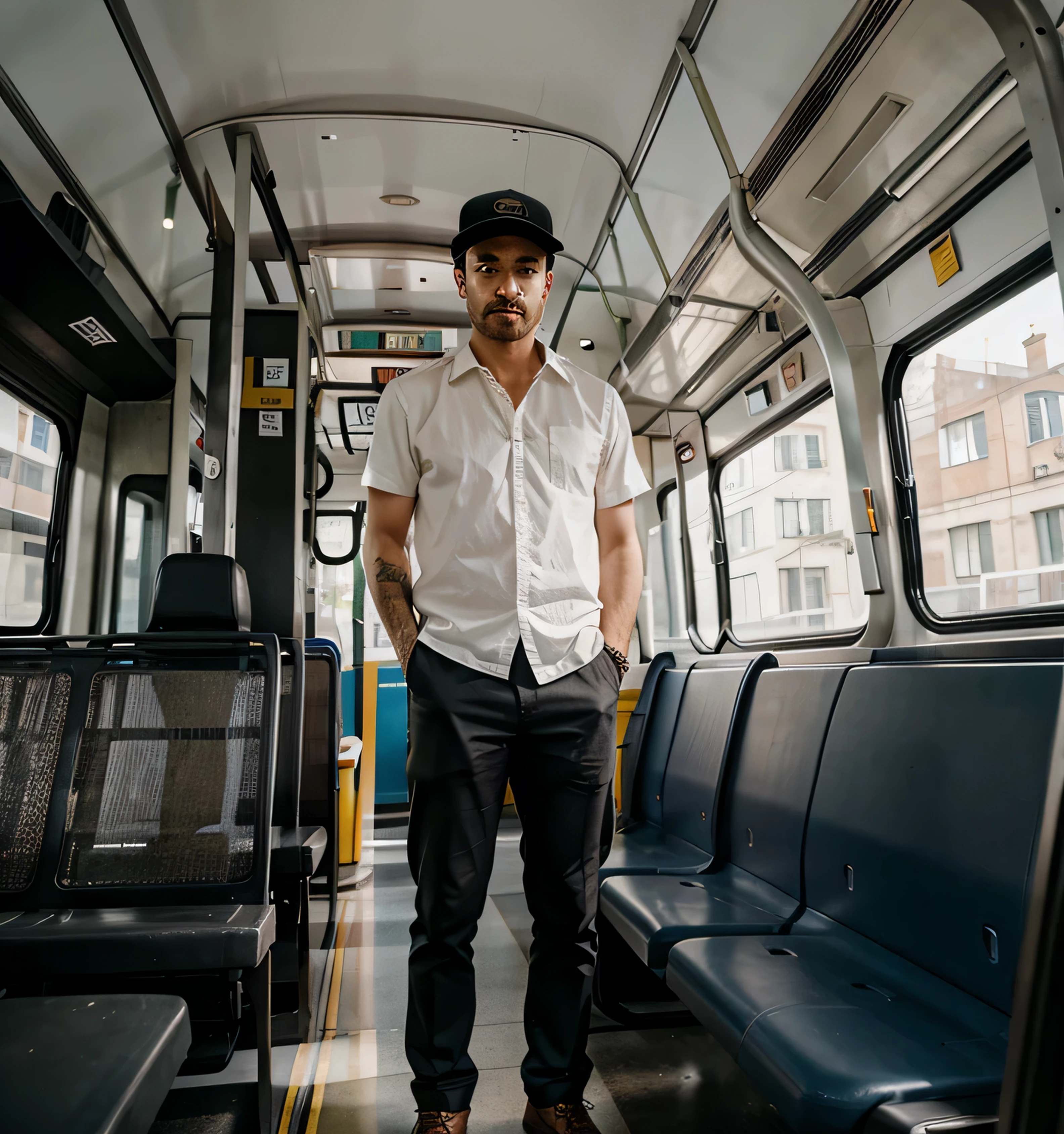 Man standing on a bus