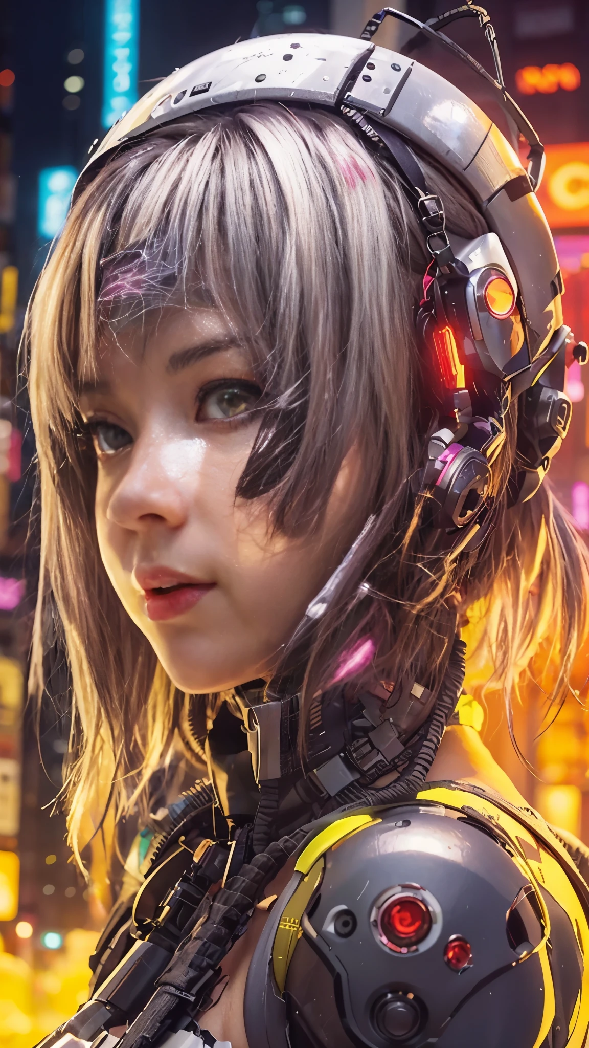 una mujer con auriculares y un traje futurista en una ciudad, ciberpunk digital - arte anime, digital arte del anime ciberpunk, arte del anime ciberpunk, anime ciberpunk digital!!, anime ciberpunk art, chica anime ciberpunk, chica anime ciberpunk mech, anime ciberpunk moderno, anime ciberpunk, cyberpunk themed art, female chica anime ciberpunk, estilo de arte ciberpunk, Linda chica cyborg, cyborg - chica con cabello plateado