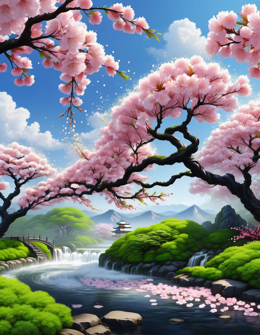 highly detailed masterpiece, dynamic, great quality,floating liquid plant DonMW15pXL, cherry blossoms、