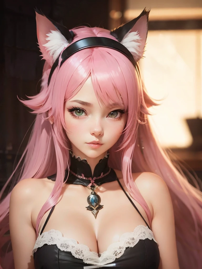 Anime-style girl with pink hair and cat ears, adorned in a stunning pink dress and cat-ear headband, exudes an irresistible charm and beauty. Her anime cat-girl appearance is a captivating work of art in the stylized guweiz aesthetic, achieving a lifelike and realistic 3D effect. Loved by many, this beautiful and cute catgirl is a trending sensation on CGStation. Embracing her anime-girl identity, she dazzles with youthful allure and the magical essence of feline grace.