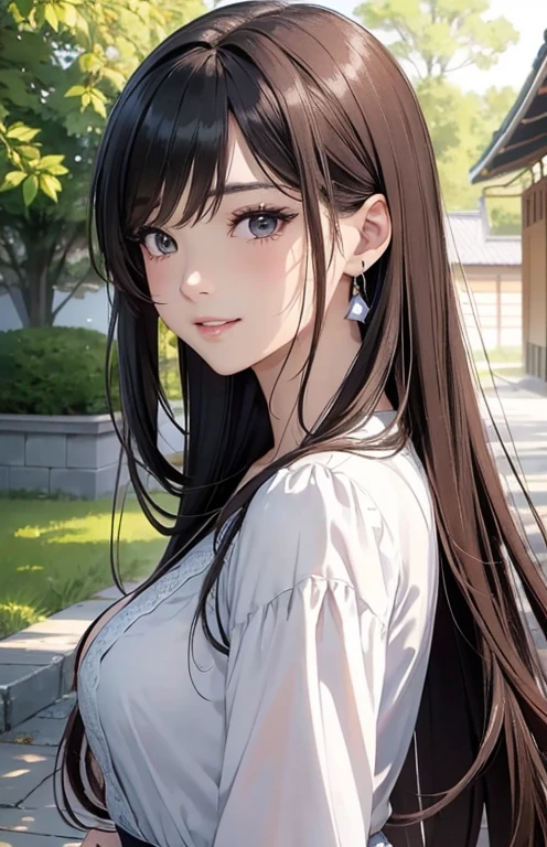 masterpiece、highest quality、High resolution、High quality images、8K, 1 female、skin luster、Texture of skin and clothing、Expression of fine eyes、long hair shiny hair girl, Manga inspired by Lee Jong-suk, trending on deviantart, realism, detailed manga style, manga art style, perfect line drawing, beautiful line drawing, digital manga art girl, K-POPアイドル, dress, fine brown eyes, plump lips, detailed gorgeous face, (cute smile), Side view, (perfectly detailed face), (fine hands) photorealistic images, Japanese princess cut hairstyle, cowboy shot, eyes covered, back to the wall, look down, shocked expression, slender body, medium breasts, dress, outdoor, picnic