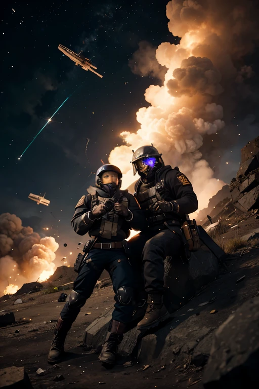 Helldivers 2, multiple people, fighting terminids, cartoon.