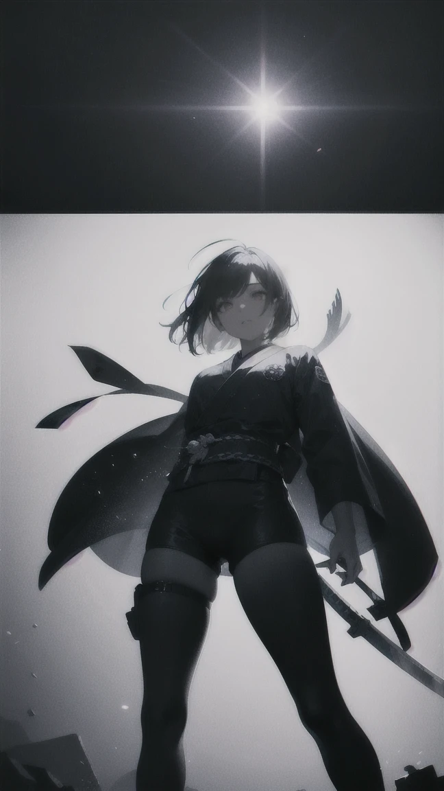 忍者の服を着た20歳の男の子がJapanese swordを持って走る, smog, explosion, debris, (battlefield:1.4), (jogging:1.4), (photograph:1.4), (Japanese sword:1.4), (thick body:1.4), (black color,black short hair:1.4), red eyes, HDR(high dynamic range), ray tracing, NVIDIA RTX, super resolution, unreal 5, Scattered beneath the surface, PBR texture, Post-processing, anisotropic filtering, Layered textures for maximum depth of field clarity and sharpness, Albedo and specular maps, surface coloring, Accurate simulation of light-matter interactions, Rendering with Octane, two tone lighting, Low ISO, White balance, rule of thirds, Large Diameter, 8K raw data, High efficiency subpixel, subpixel convolution, (luminescent particles:1.4), {{master piece, best quality, Highly detailed CG, unity 8k wallpaper, 。.。.3D, cinematic lighting, lens flare glow}},