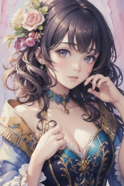 (masterpiece, highest quality, highest quality, official art, beautiful and aesthetic:1.2), (1 girl:1.3), very detailed,colorful,most detailed,(watercolor painting:1.3), light mixing, playful pattern, Lively texture, rich colors, unique visual effects