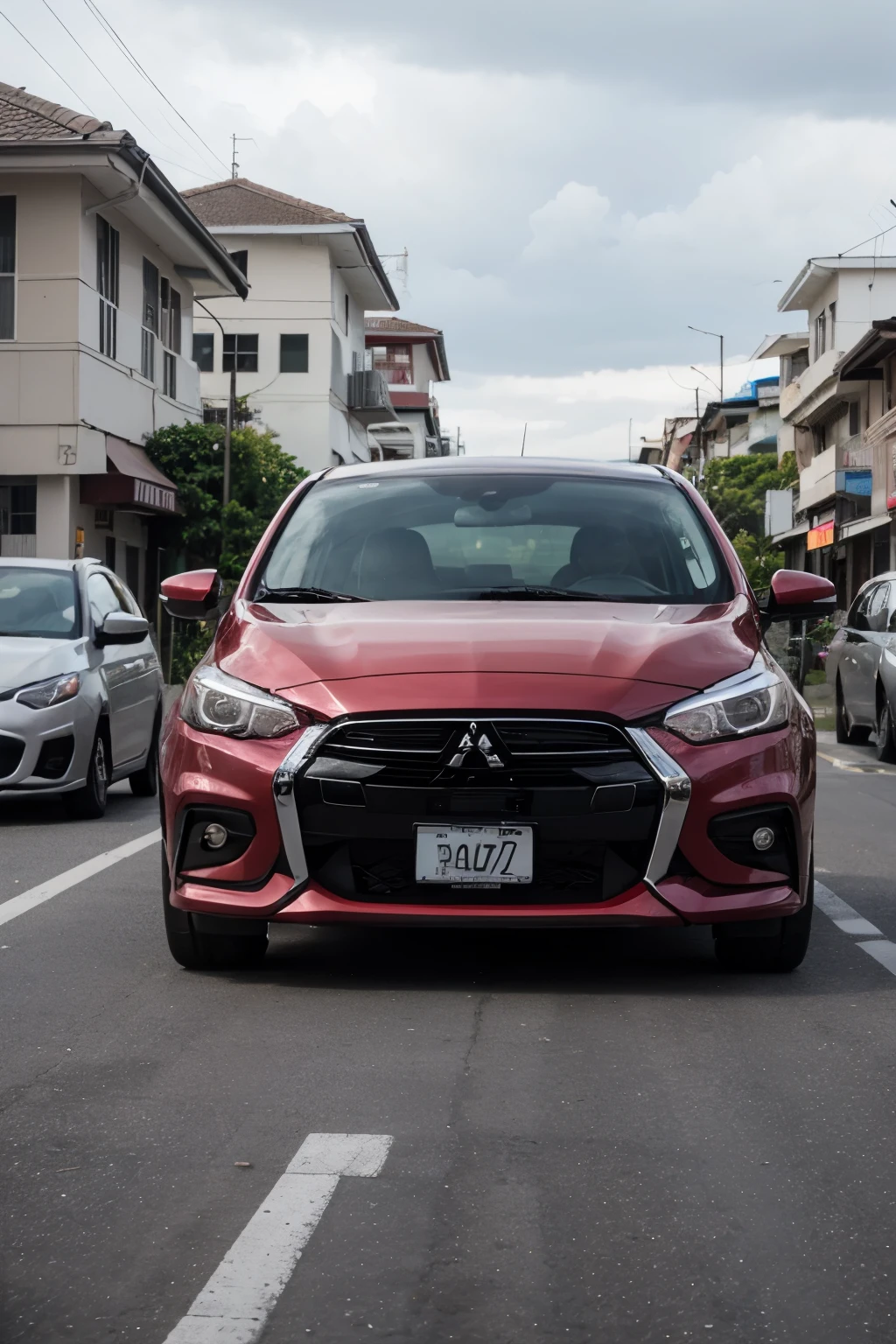 a fully customized 2019 mitsubishi mirage sedan car (whole car showing) (black) (placed in the philippines streets) (philippine road) ((show the whole car))