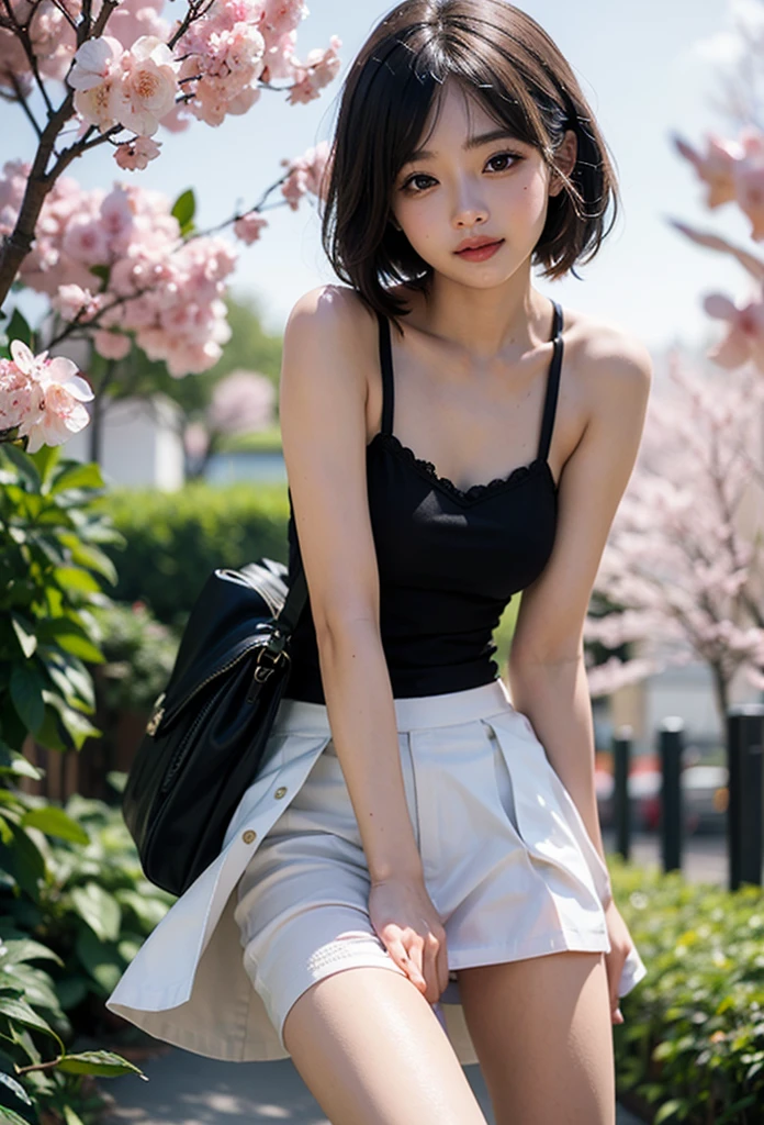 (masterpiece, best quality), 1girl,cute,plum blossom tree avenue, (she show her panty),skirt lift,upskirt, skirt flipped, widening skirt,,eyes with large irises, small mouth, fresh lips,nose blush,smile ,wavy short hair ,5finger, intricate details, depth of field,beautiful lighting, volumetric lighting, dynamic angle, (photographic portrait), sharp,