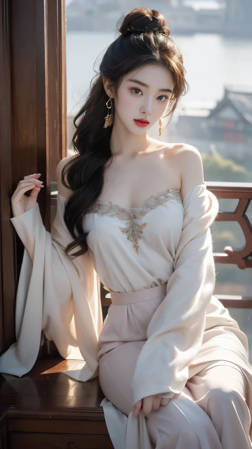 (masterpiece, best quality:1.2), 1 girl, alone, deep in wonderland,The moonlight falls like water,foggy room,The figure of the heroine is vaguely visible,Just like the fairy in the painting,Slender sexy legs,very nice legs,Exposes a sexy,big breasts,美丽而又带着一丝mystery的色彩。Her face is beautiful and delicate,Like finely carved jade,Showing otherworldly beauty。Picturesque eyebrows,The waves in my eyes are like twinkling stars,Show the light of perseverance and wisdom。The bridge of the nose is straight,Lip color like cherry,The slightly raised corners of the mouth reveal confidence and calmness。her face is chiseled,Skin as fair as jade,Reveal a healthy glow,Just like fairies, She never eats fireworks in this world。Her makeup is light and delicate,Not too much embellishment,But enough to show her temperament and charm。Light-colored foundation brings out the transparency of the skin,A light eyebrow pencil outlines her perfect eyebrow shape,Eye makeup is eye shadow and eyeliner,Make her eyes brighter and more energetic。嘴唇涂上grace的口红,Adds a bit of charm and sophistication。她的衣服grace别致,Clothes fluttering,It seems like it will be blown up by the wind at any time,drifting into the distance。既不失grace,Also showed off her extraordinary skills。Swinging with her movements。Her hair is tied back casually,Secure it with a hosta,A few strands of hair flutter gently in the wind,Adds a bit of softness。She seems to be a fairy in wonderland,big breasts美丽、grace、mystery、and full of power。lifelike, High resolution,illustration, Very detailed,Level verbose, High resolution, Very detailed, best quality