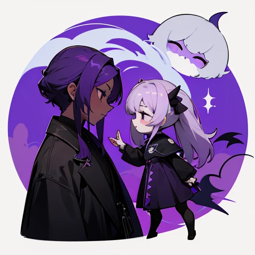 A profile of a chibi2 characters one with purple hair and with black skin and demon and one with white skin and gray and purple hair and a logo with Luna.17245 drauf