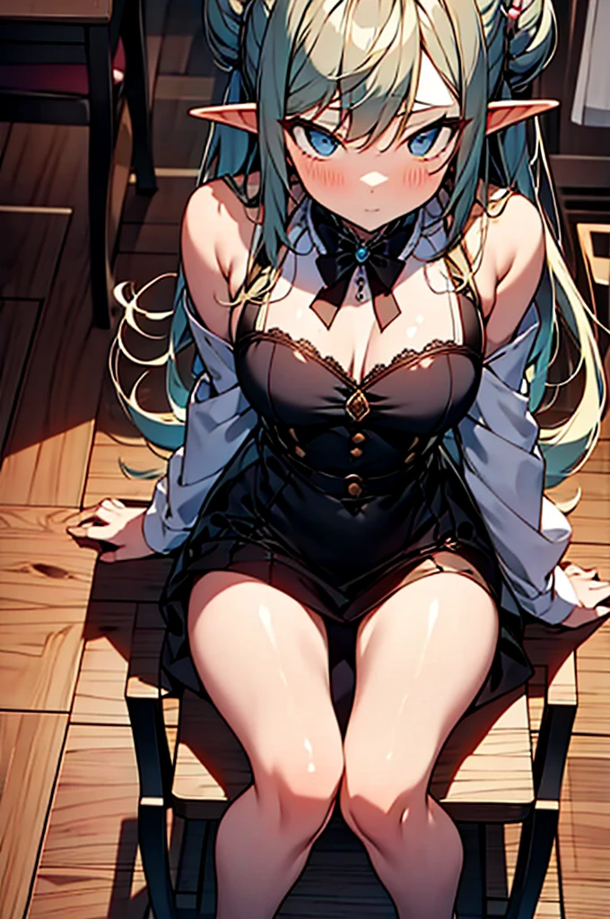 ((masterpiece))、(highest quality)、very detailed、Draw a thin shadow、one girl、Highly rated on pixiv、blue archive style、uniform、blazer、cute、See here、Greenish-black hair、long hair、Green hair ornament、inside the room、smile、smile、Childish、close your eyes、Erotic、nipple、Pussy、tits、sex、nsfw、low saturation、The contour line is thin、white people、gigantic penis, testicles, pussy, sex from behind, reverse upright straddle