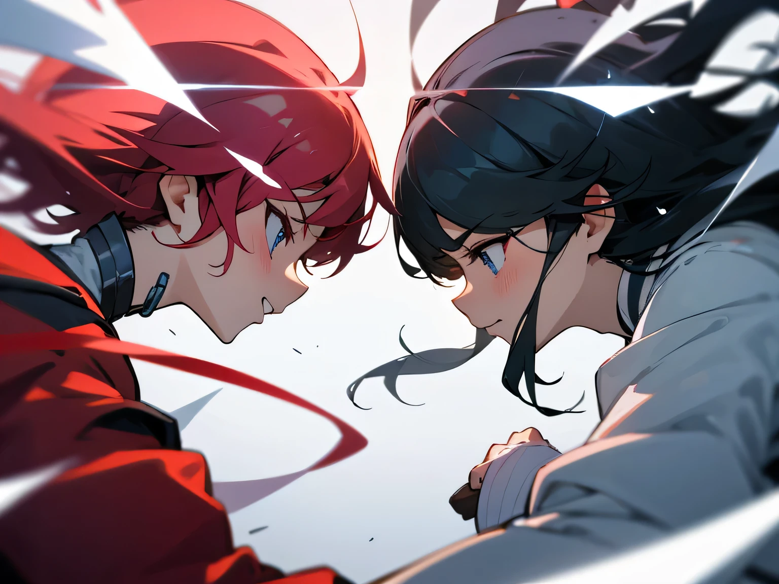 AI artist vs degital artist、battle, face to face, mad