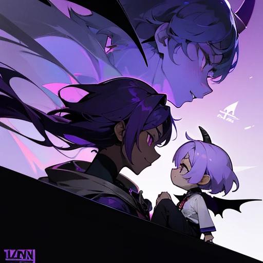 A profile of a chibi2 characters one is a boy with purple hair and with black skin and demon and is touch a demon one with white skin and gray and purple hair and a logo with Luna.17245 drauf
