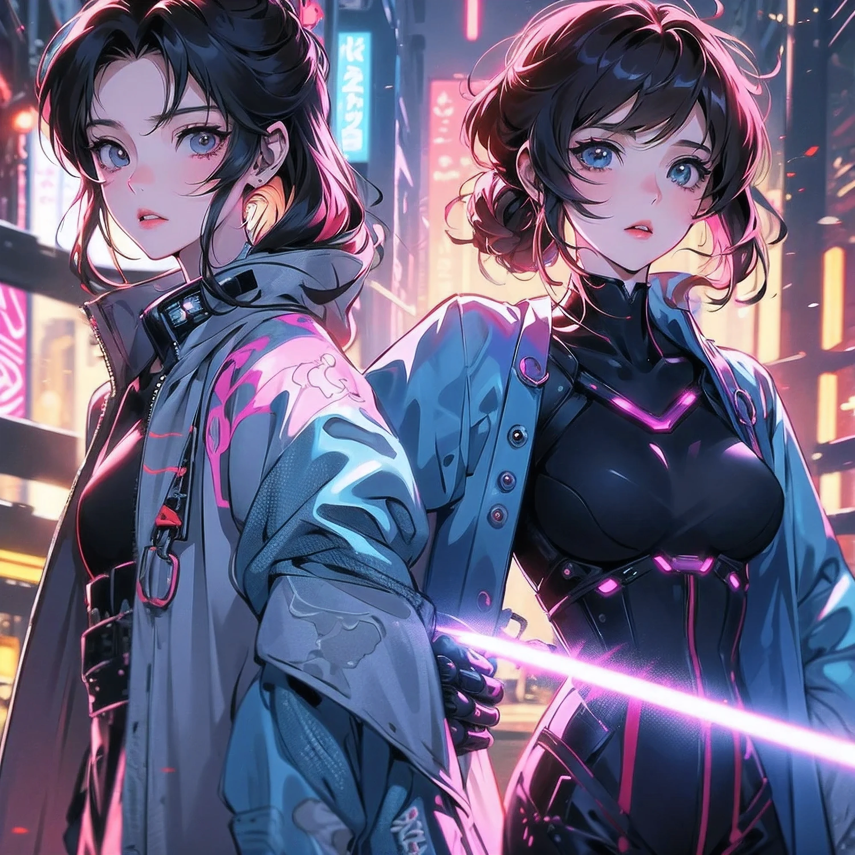 Beautiful anime girl in the center looking at the camera face close art. For the cover of a synthwave track. Draw the anime style of the future without a future blade runner, cyberpunk