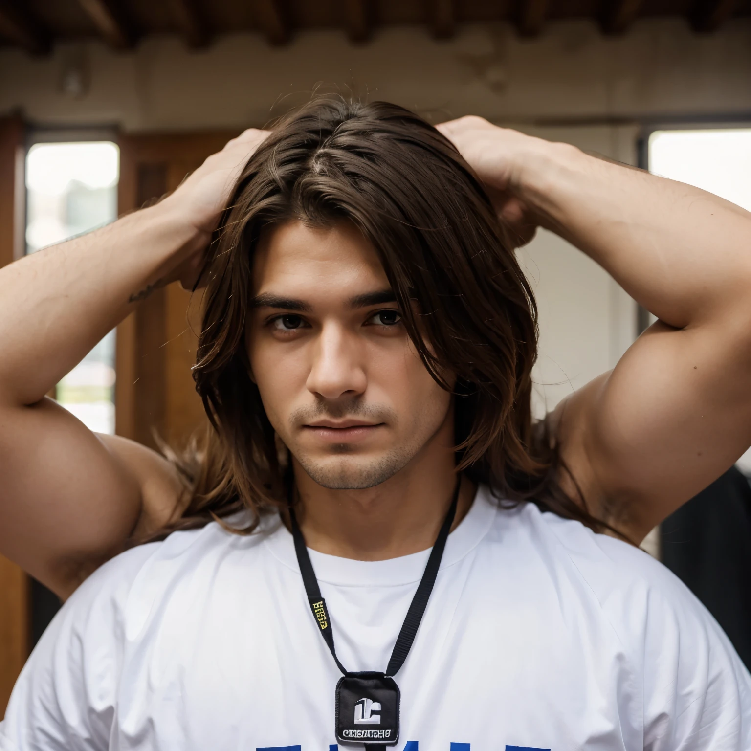 um homem de cabelo cacheado com chifre de boi