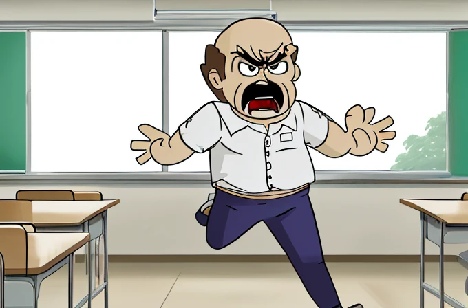 Carl Brutananadilewdki run zoom in Classroom at School, Rage and Angry, Style of Aqua Teen