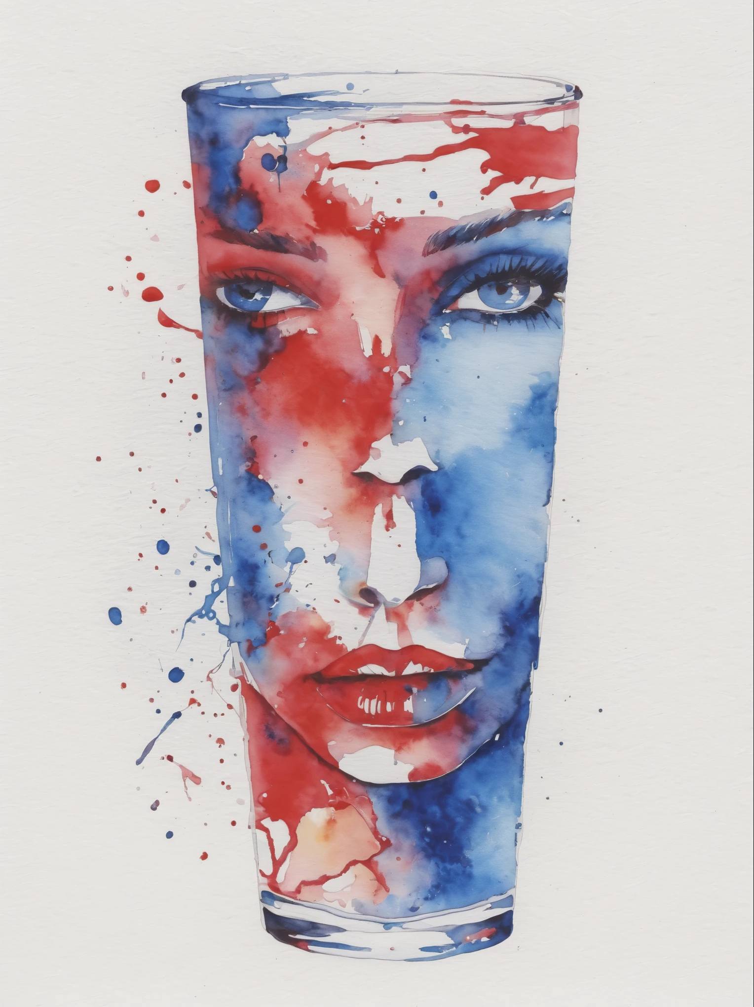 red and blue woman painting, Silvia Pelissero watercolor, tumbler, abstraction, Intense watercolor painting, Watercolor Detailed Art, Watercolor splash, surreal, Avant-garde pop art, beautiful and expressive, Beautiful artistic illustration, Very colorful shades, extremely good, cruel beauty, best quality,official art, women only, clear outline, best shot