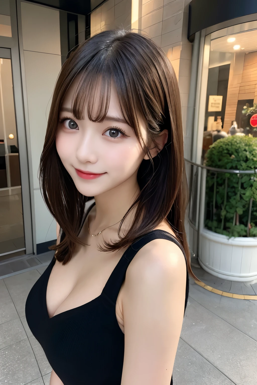 table top, highest quality, shape, Super detailed, finely, High resolution, 8k wallpaper, 完璧なダイナミックな構shape, beautiful and detailed eyes,medium hair,small breasts,natural color lip, bold sexy pose,smile,Harajuku、25 year old girl、cute、sexy shot looking at camera,Change costume randomly(trendy women&#39;Winter clothes)