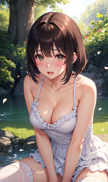 (masterpiece:1.6, highest quality), (fine and beautiful eyes: 1.2), PhD_Kato, Katouhdlong, alone, brown hair, have, upper limbs, short hair, brown eyes, white stockings, ruffle thighs, bangs, open your mouth, zettai ryouiki, (Full body Esbian), (highest quality, 8K, masterpiece, Super detailed:1.2), (Lens flare, particles of light, shine), big breasts, NSFW, ((Completely naked)), (embarrassing:1.2), (blush:1.2), (orgasm:1.2), open your mouth, nipple, (shout:1.2), (Wet:1.2), heavy breathing, vagina,sex, ((raise your legs)), testis, penis, sex, sit, High resolution, Very detailed CG, official art, clothes sex, sex, vaginal penis, embarrassing,