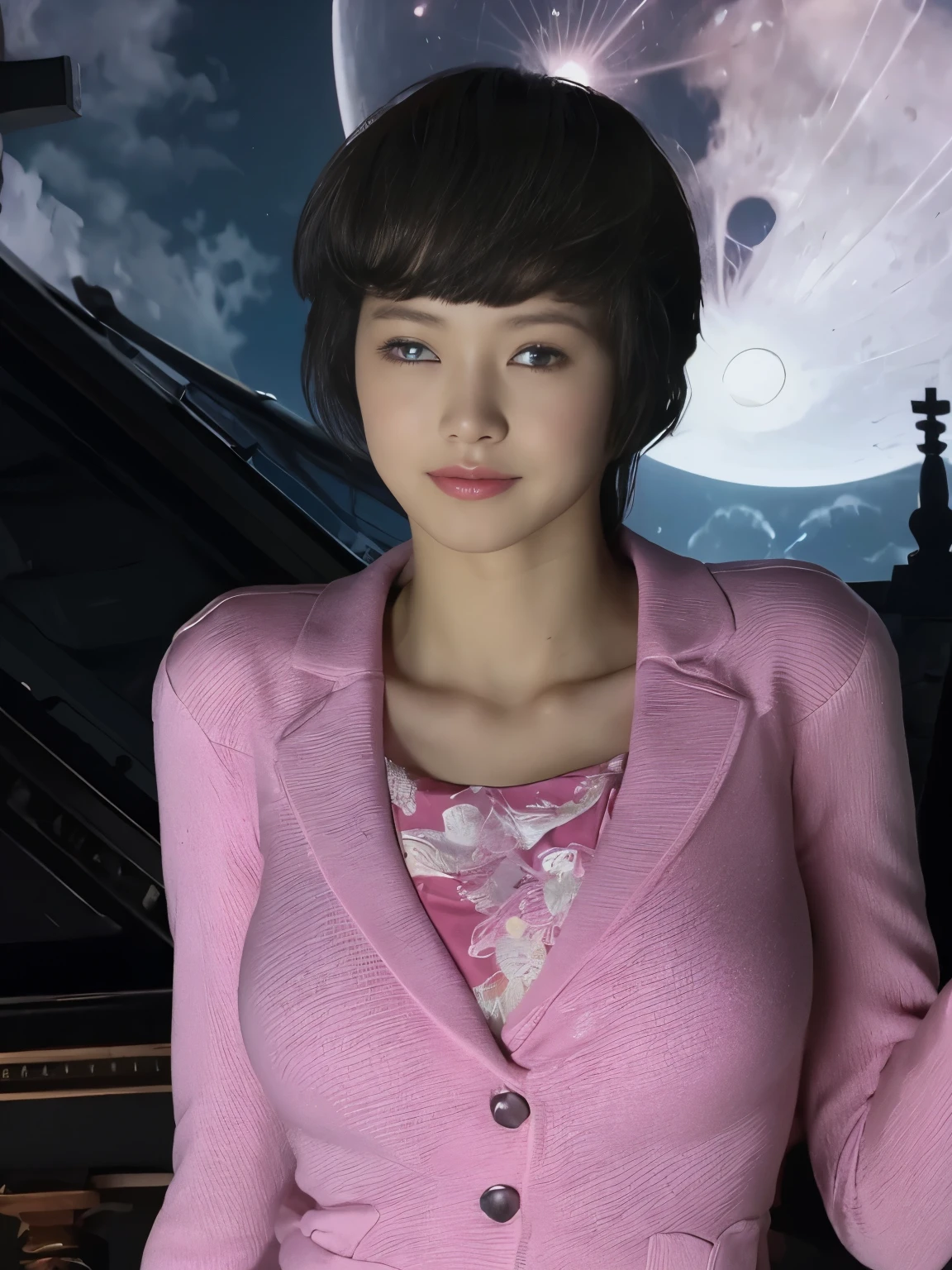 highest quality。8K-Picture。young gravure idol。Beautiful Women in perfect style。she'She's thin but her breasts are big。The charm of the gap。slim abs。dark brown hair。(big breasts:1.4)。cute eyes。double eyelid。length, wavy hair。Very delicately drawn face。perfect style。Shot in a red swimsuit。(The fate of gravure idols、big breasts:1.4)。subtle smile or shy。