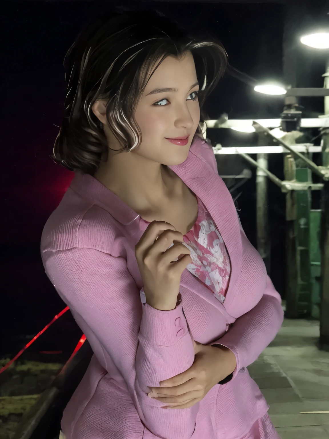 highest quality。8K-Picture。young gravure idol。Beautiful Women in perfect style。she'She's thin but her breasts are big。The charm of the gap。slim abs。dark brown hair。(big breasts:1.4)。cute eyes。double eyelid。length, wavy hair。Very delicately drawn face。perfect style。Shot in a red swimsuit。(The fate of gravure idols、big breasts:1.4)。subtle smile or shy。