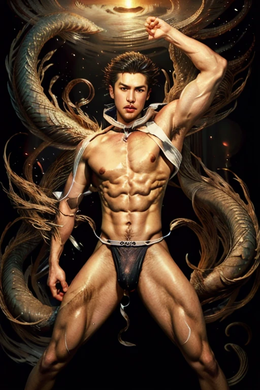 Chinese God, legend, China's Odyssey, handsome, blink, topless, muscle, Athlete's body, full frame, sexy, professional lighting, Hanfu costume, ancient chinese dress,to break out,Split your legs,chinese heaven background, Bulge under panties, Hanfu warrior, King Hanfu, Hanfu man, Hanfu Nobel, seduce, Sexual appeal,Separate your legs slightly.,Open the bottom,Long, large convex crotch,Not wearing underwear,big penis,big cock,long cock,The crotch is big and long and beautiful.,,in the palace.