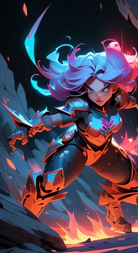 Uma de fantasia pantera cor de rosa  humanofemininofuturista ((agressivo), in attack position, pedras e lago ao redor, ambiente natural altamente detalhado, imagem de alta qualidade, hiper-realista, cinematic appearance, HD em 32k - ar 3:2 - em estilo desenho animado, empate , full body standing looking at viewer. 