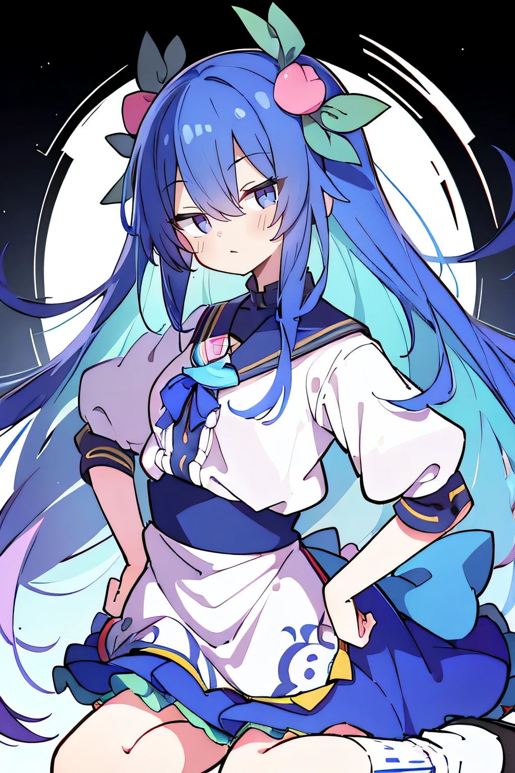 (masterpiece),best quality, expressive eyes, perfect face, 1girl,
Put your hands on your waist,fair, Gorgeous,Japanese cartoons,girl,lola,Hina Angel, blue hair, blue haired, floating clothes,Grab your waist, Grab your waist, hands on hips , hands on hips,sit, sit on ground, Legs on the ground, flat chest,envious eyes,starry sky,