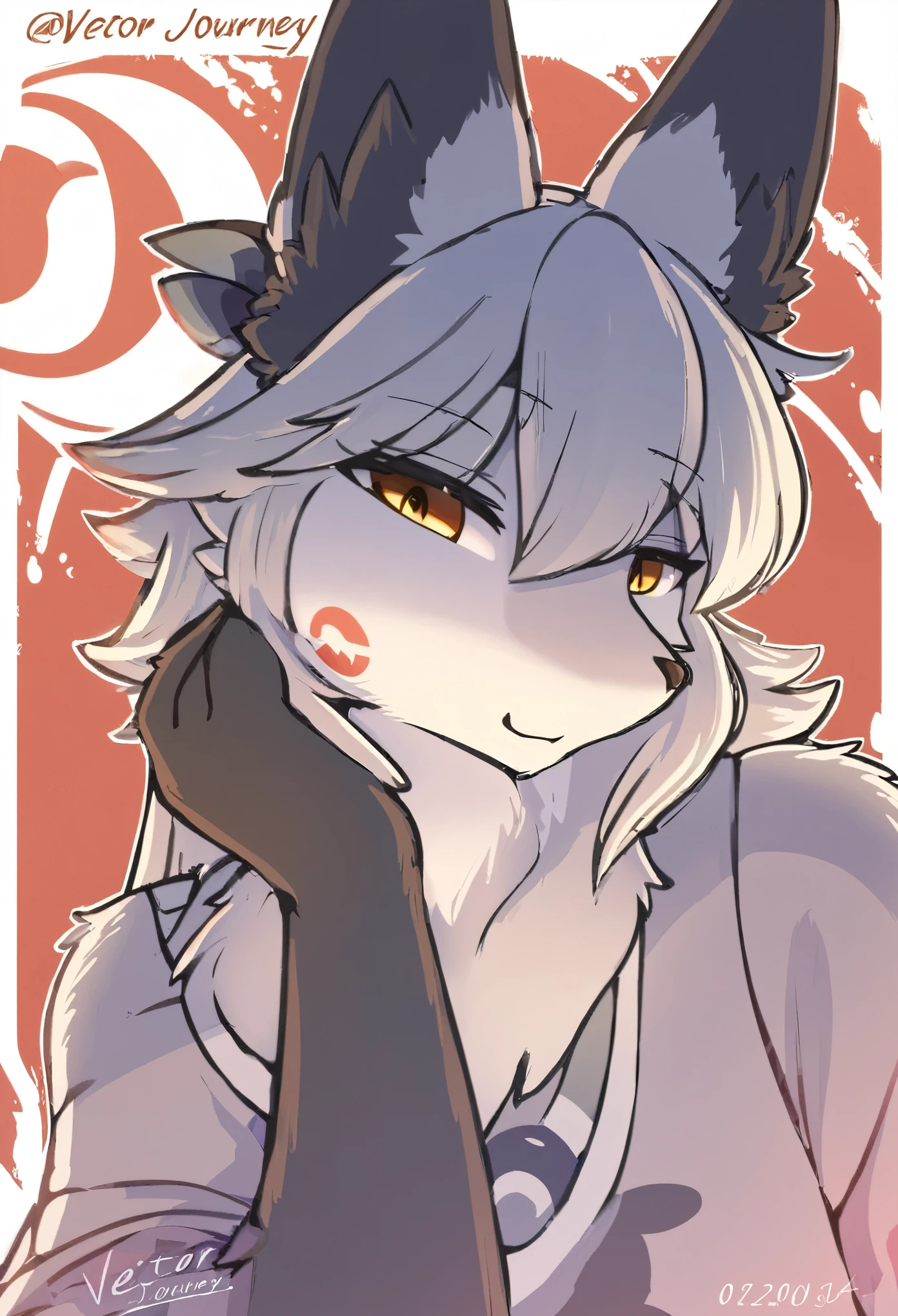Furry style, naked, in heat, has collar and leash around neck, begging