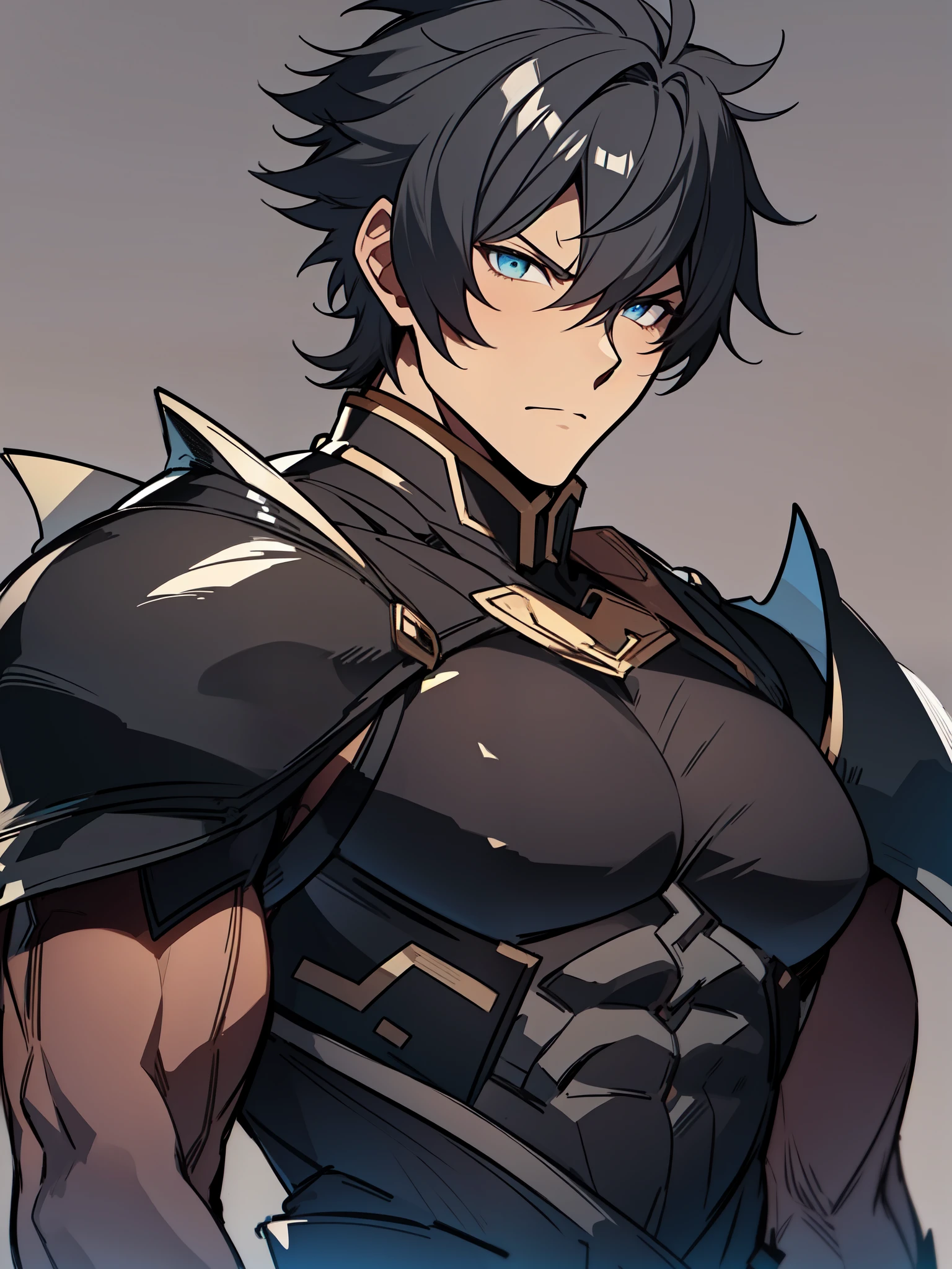 ((red eyes)) ((black hair)), ((serious expression)), ((warrior of darkness)) (((black clothing))), ((dark skin)), ((mature male)), 1boy, beautifully drawn, high resolution illustration, best quality, High definition, ((detailed anime sketch)), Masterpiece, (solo), absurdres, portrait, ((upper body)), ((wild hair)), detailed background, fine detail, male focus, HDR, ((short hair))