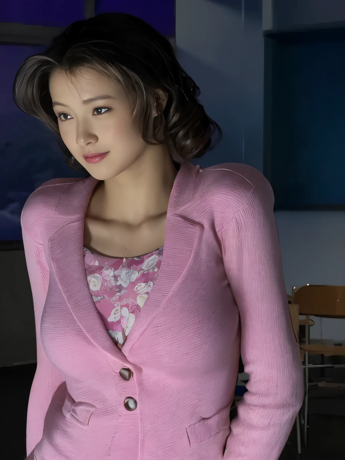 highest quality。８K-Picture。young gravure idol。Beautiful Women in perfect style。she&#39;She&#39;s thin but her breasts are big。The charm of the gap。slim abs。dark brown hair。(big breasts：1.4)。cute eyes。double eyelid。length, wavy hair。Very delicately drawn face。perfect style。Shot in a red swimsuit。(The fate of gravure idols、big breasts：1.4)。subtle smile or shy。
