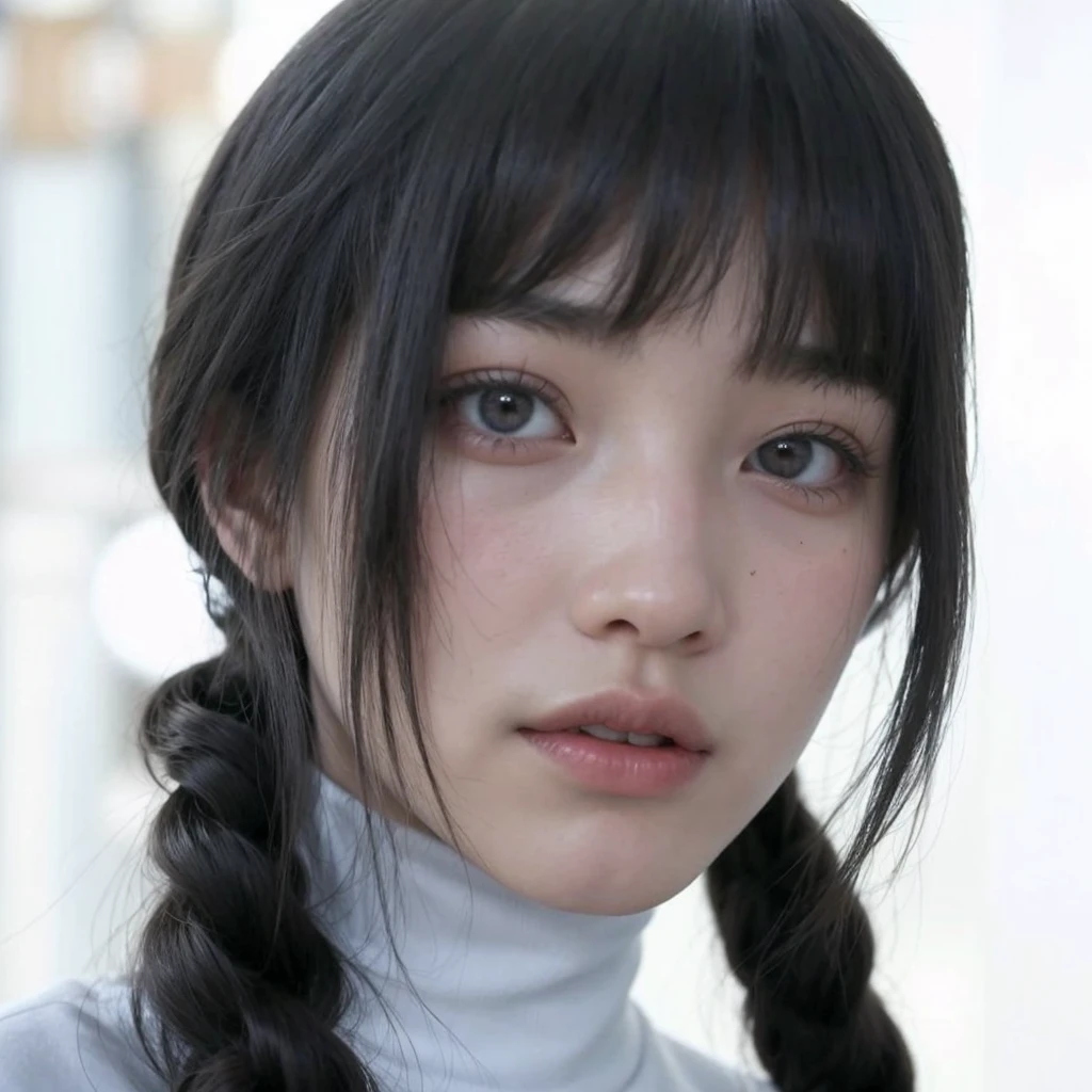 Hay una mujer con el pelo largo y negro y una camisa blanca, peinado de coletas, ishioka eiko, pelo cortado hime negro, wenfei ye, chen xintong, lu ji, xuehan, sui ishida con cabello negro, peinado de corte hime blanco, peinado de dos colas, Lulu Chen, yui kotegawa, japanese model