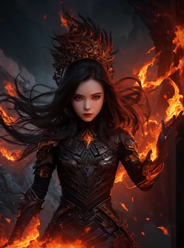 1girl,solo,masterpiece, best quality,fantasy,dark,shadow,
face is important,boy is important,eyes are important,rThe character is the main body of the work,(upper body),
flames,ruins, swirling magic,
