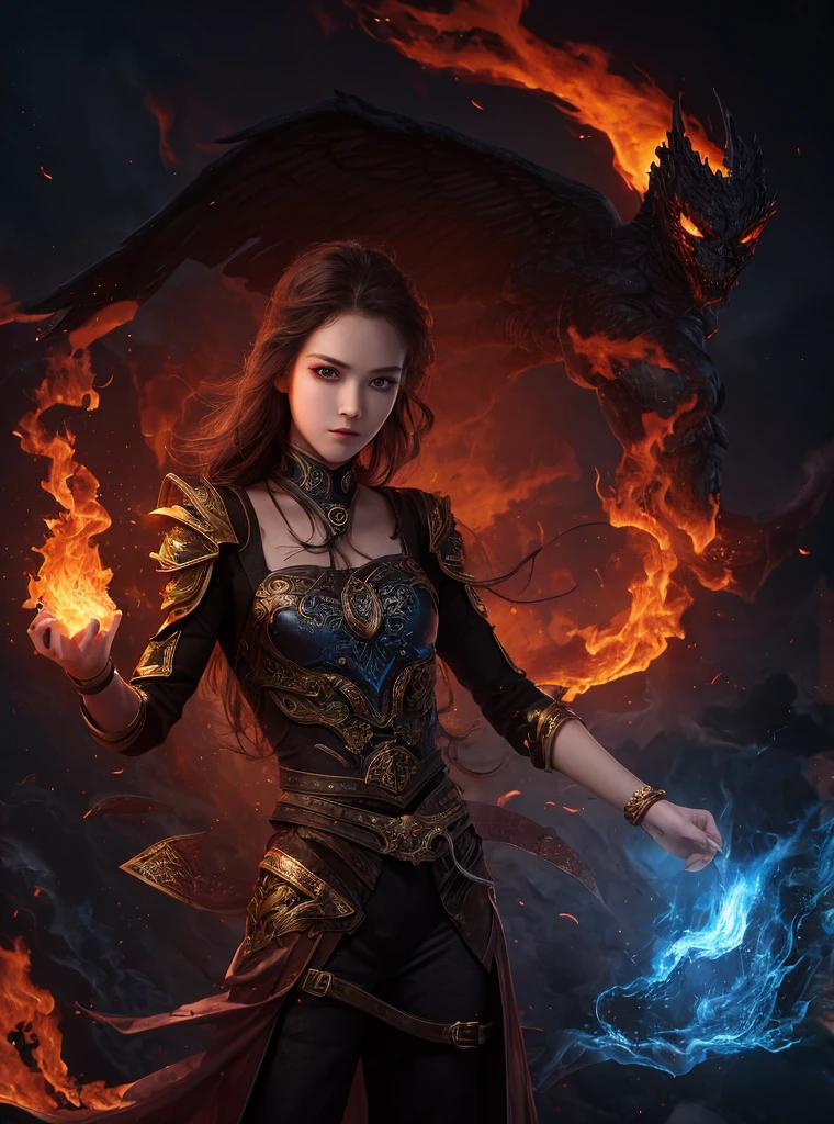 1girl,solo,masterpiece, best quality,fantasy,dark,shadow,
face is important,boy is important,eyes are important,rThe character is the main body of the work,(upper body),
flames,ruins, swirling magic,