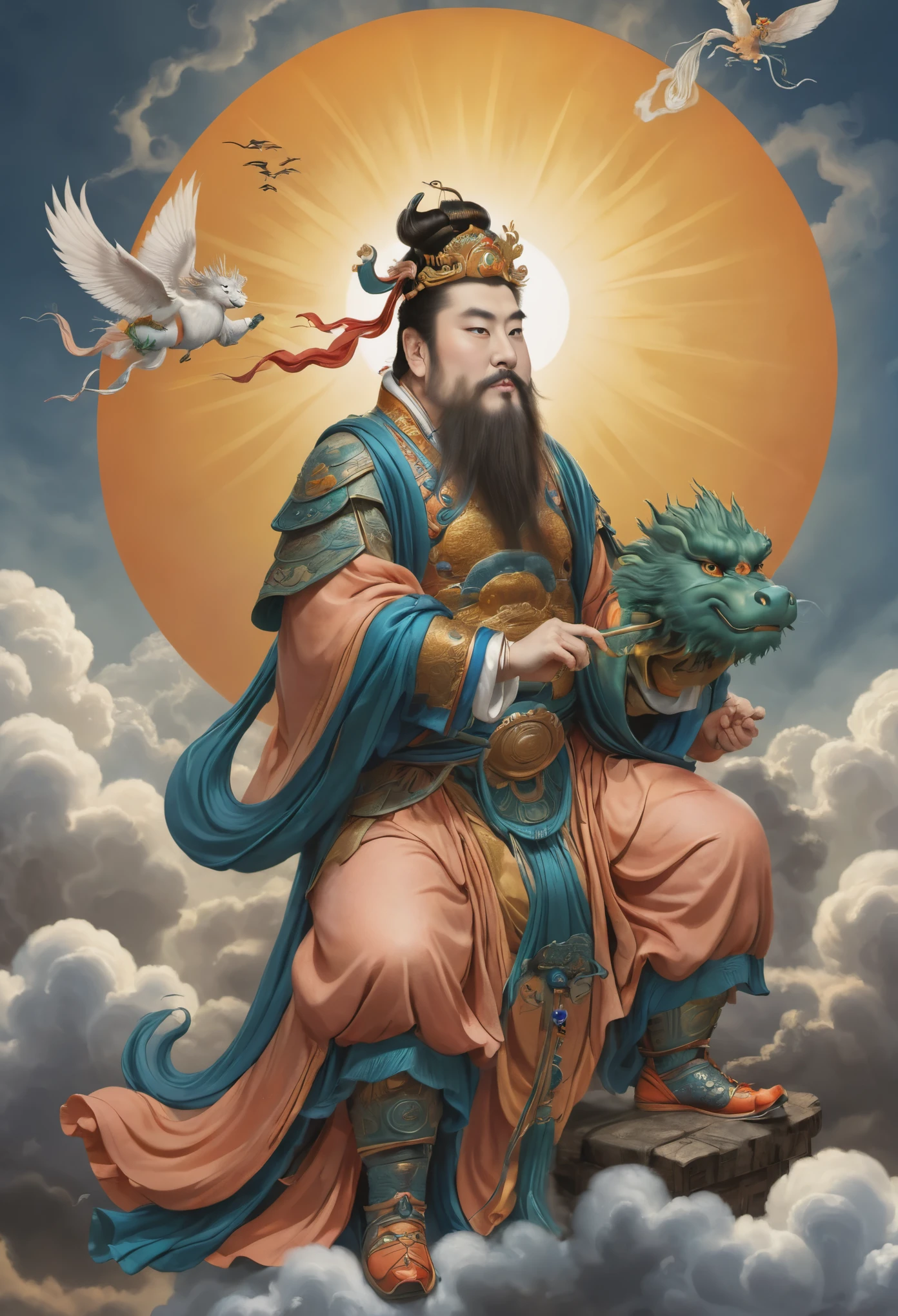 yongle_style ,Sun Wukong ,peach，yongle style,1man,A deity steps on clouds and flies,