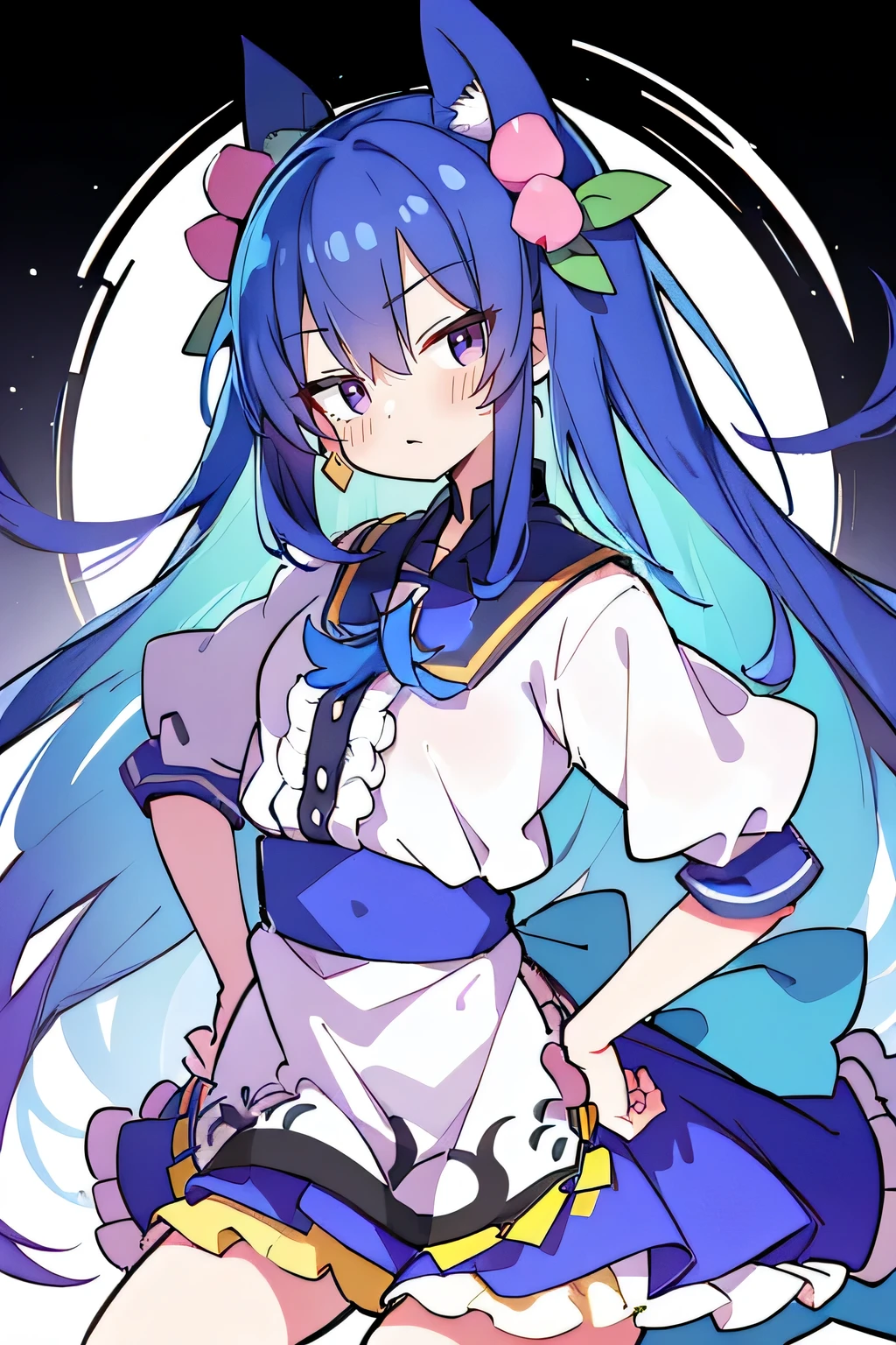 (masterpiece),best quality, expressive eyes, perfect face, 1girl,
Put your hands on your waist,fair, Gorgeous,Japanese cartoons,girl,lola,Hina Angel, blue hair, blue haired, floating clothes,Grab your waist, Grab your waist, hands on hips , hands on hips,sit, sit on ground, Legs on the ground, flat chest,envious eyes,starry sky,