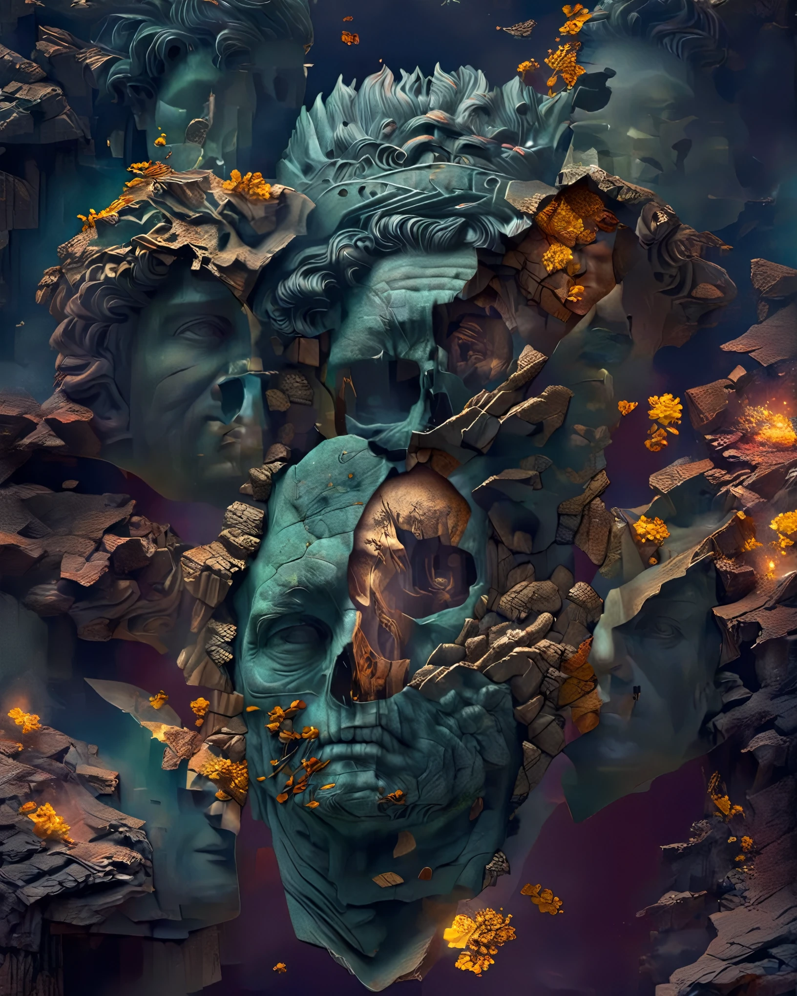 There is a huge statue of a man，There is a face on it, Art style of Philip Hodas, bipur and greg rutkowski, inspired by Filip Hodas, Matte of the human soul, Sylvain Sarai and Igor Molsky, Yuri Shudorf and Tom Bagshaw, bipur art, realism | bipur