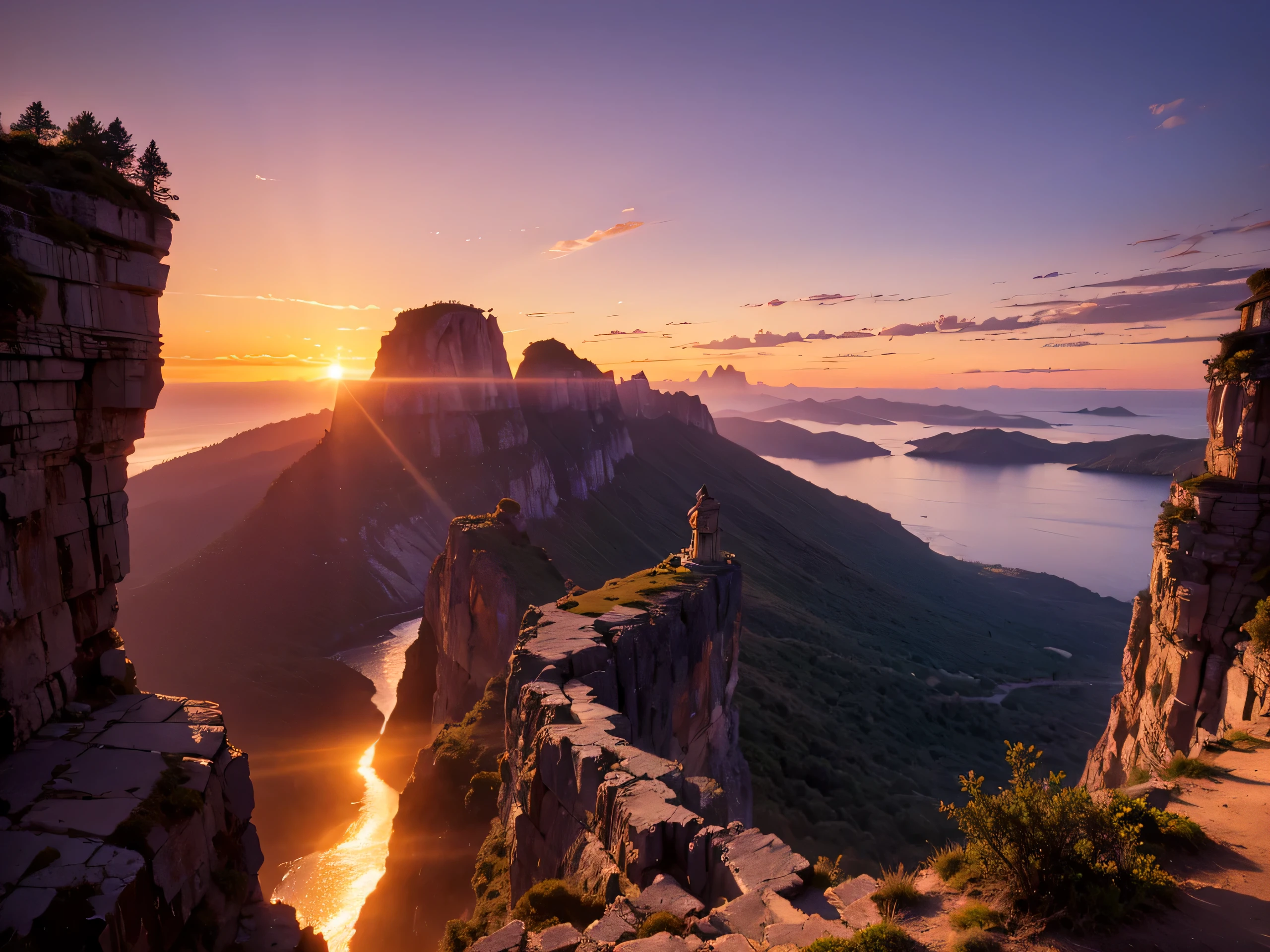 Highest image quality,fantasy,cliff,sunset