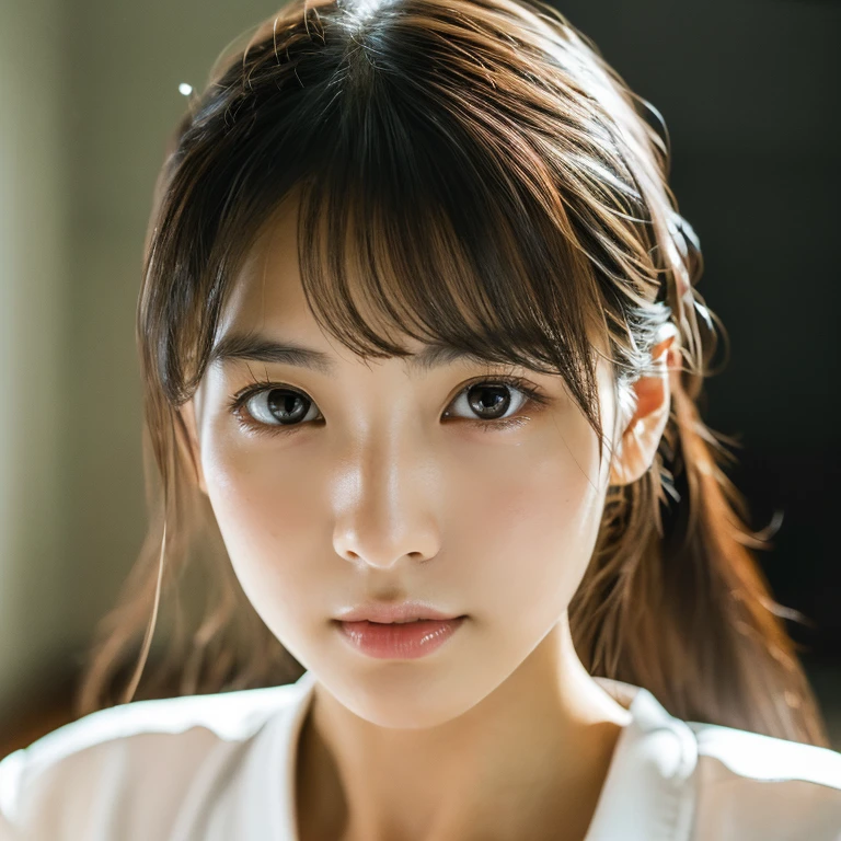 highest quality, face focus, soft light, ultra high resolution, (realistic:1.4), Raw photo, 1 Japanese girl, alone, cute, (pupil, There's a light in my eyes), detailed beautiful face, (),(High resolution details of human skin texture), (long hair), indoor, (portrait)、black camisole