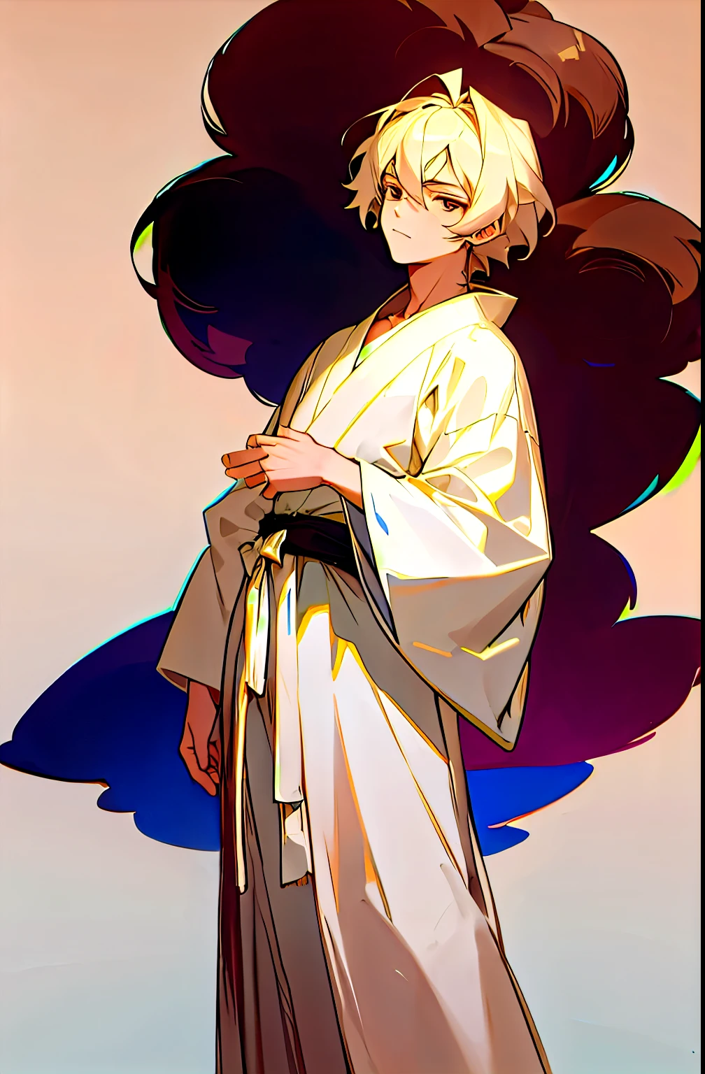 anime character with long hair and a white robe standing in front of a wall, flowing hair and long robes, ((wearing aristocrat robe)), flowing white robes, demon slayer rui fanart, handsome guy in demon slayer art, in a kimono, wearing a simple robe, in kimono, in robes, wearing white robe, dressed in a robe,use bikini