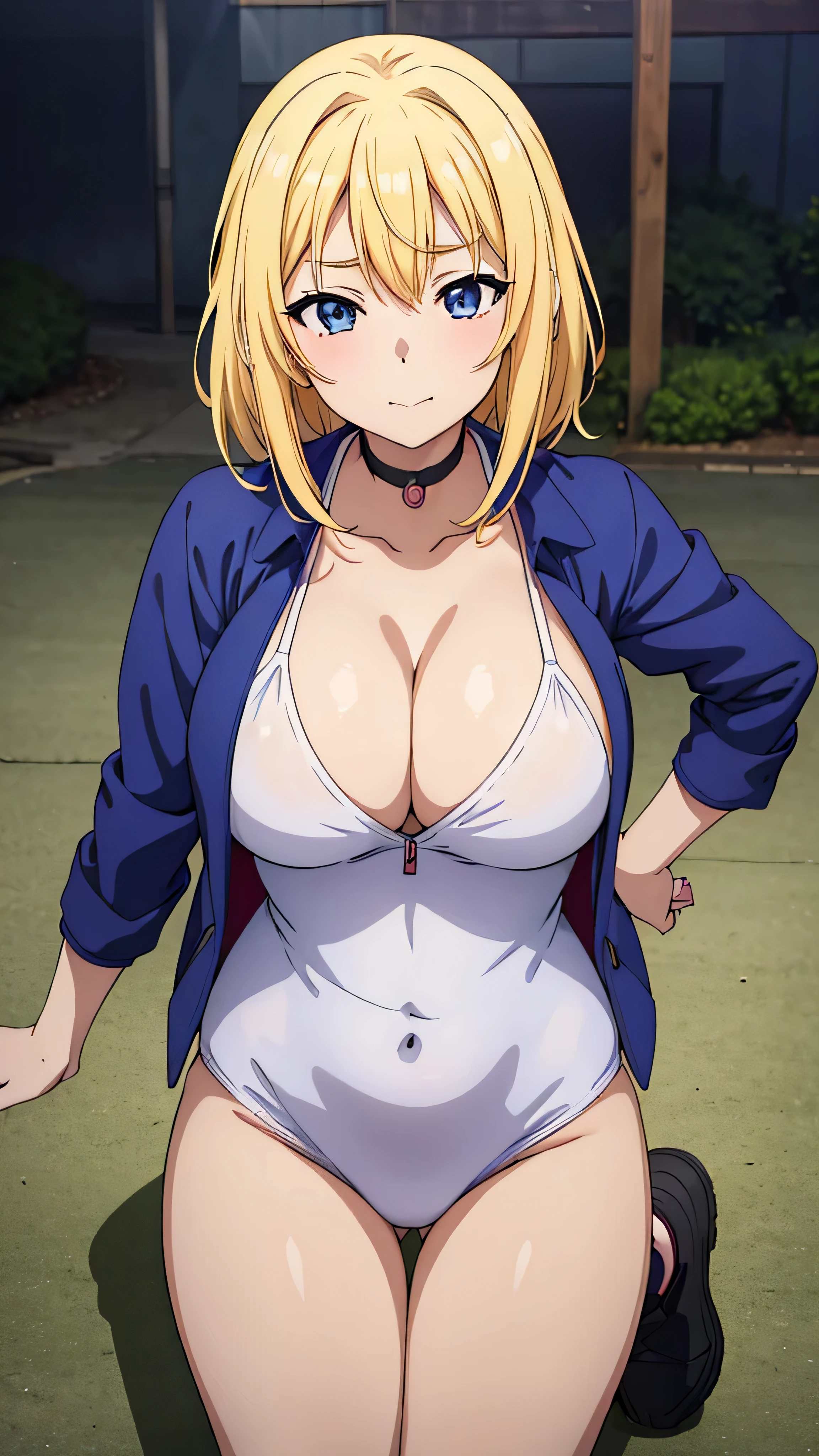 (((masterpiece))),fuyumi itadori, Anime girl characters, 1girl, solo, looking at viewer, medium hair long sleeves, cleavage, bigger breasts, closed mouth, collarbone, jacket, open clothes, open jacket, blue jacket, ground vehicle, sports bra, tall girl, horny, big ass, beautiful face,Charming,  anime visual of a cute girl, screenshot from the anime film, & her expression is solemn, ahegao face, in the anime film, in an anime, anime visual of a young woman, she has a cute expressive face, still from anime, perfect breasts, she is tall, All bodies visible, ahegao face, the face is ahegao, she is horny, A perverted face, she so perverted, she smile so perverted, hd picture, 4k quality, details of the face is so good,bigger breasts, 