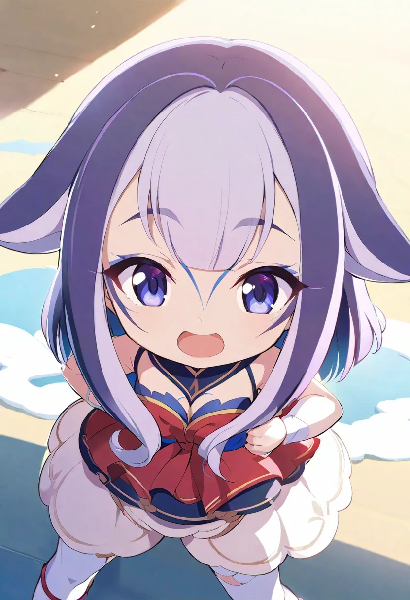(((shylily))),Anime - Style drawing of a girl with a red knot on her ears, small curvaceous loli, Soft anime illustration, Splash art anime Loli, Loli, Gray hair, lovely art style, offcial art, small loli girl, Anime moe art style, Ribbons, zerochan art, and the sun was shining brightly,Light and shadow in detail,Round and hairy ears,One small foot wears white socks,Shy eyes,There is a fluffy squirrel tail