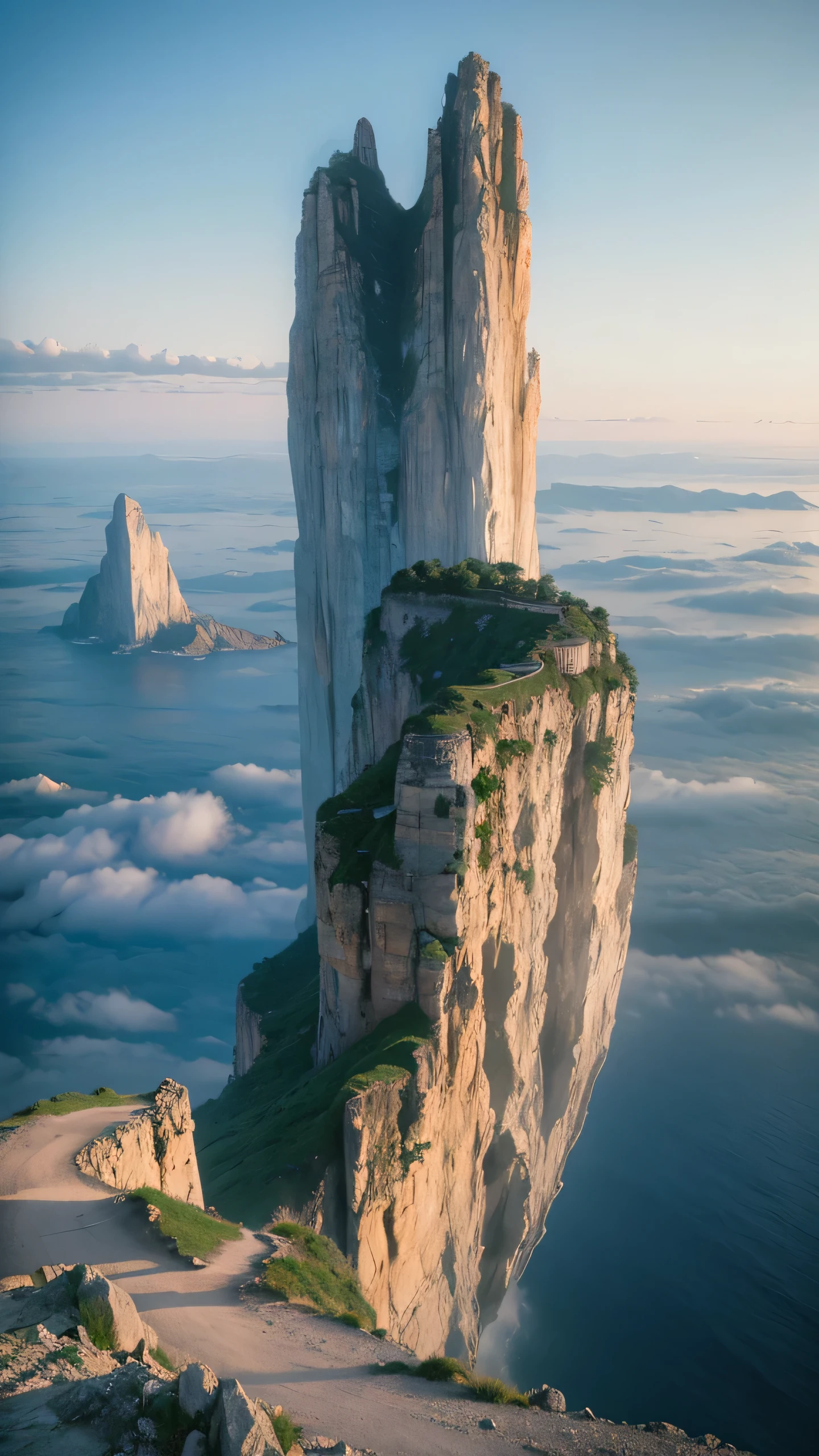 Highest image quality,fantasy,cliff,sea of clouds