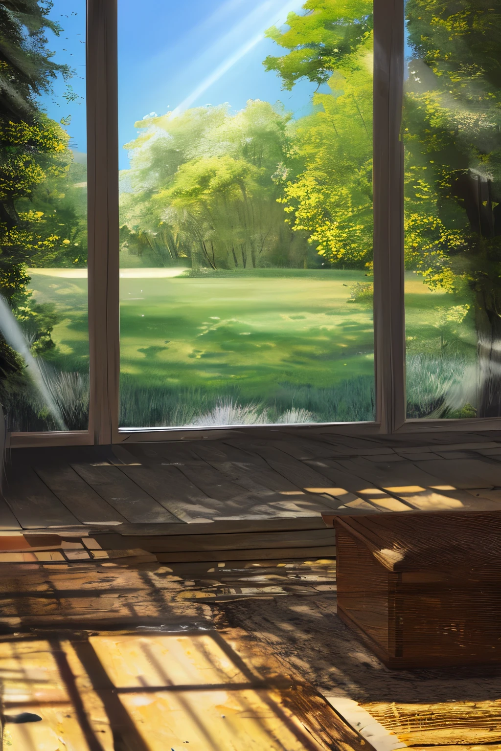 The May sunshine gently shines through the window, Cast a warm glow,Caressing the untouched yard.