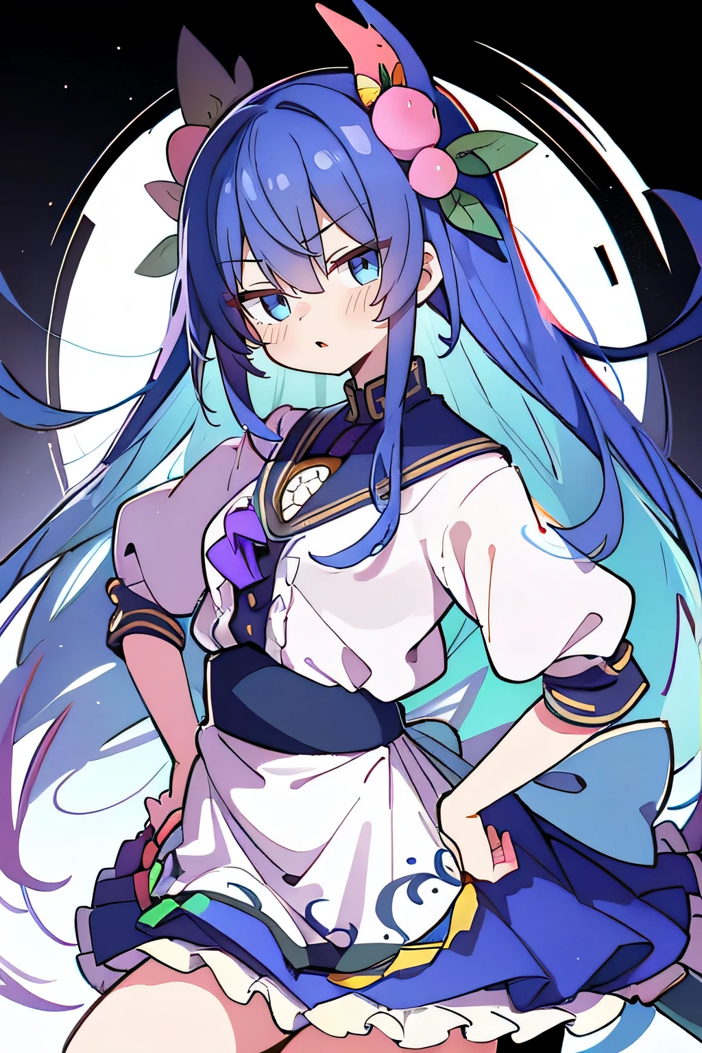 (masterpiece),best quality, expressive eyes, perfect face, 1girl,
Put your hands on your waist,fair, Gorgeous,Japanese cartoons,girl,lola,Hina Angel, blue hair, blue haired, floating clothes,Grab your waist, Grab your waist, hands on hips , hands on hips,sit, sit on ground, Legs on the ground, flat chest,envious eyes,starry sky,