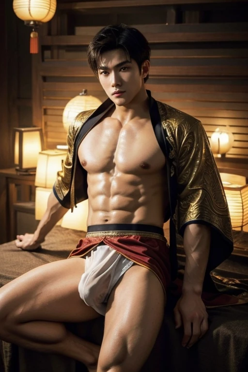 Chinese God, legend, China's Odyssey, handsome, blink, topless, muscle, Athlete's body, full frame, sexy, professional lighting, Hanfu costume, ancient chinese dress,to break out,Split your legs,chinese heaven background, Bulge under panties, Hanfu warrior, King Hanfu, Hanfu man, Hanfu Nobel, seduce, Sexual appeal,Separate your legs slightly.,Open the bottom,Long, large convex crotch