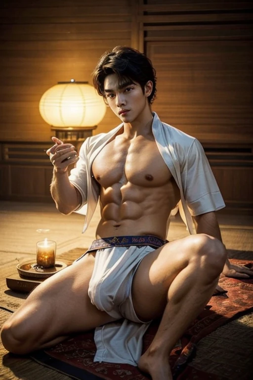 Chinese God, legend, China&#39;s Odyssey, handsome, blink, topless, muscle, Athlete's body, full frame, sexy, professional lighting, Hanfu costume, ancient chinese dress,to break out,Split your legs,chinese heaven background, Bulge under panties, Hanfu warrior, King Hanfu, Hanfu man, Hanfu Nobel, seduce, Sexual appeal,Separate your legs slightly.,Open the bottom,Long, large convex crotch