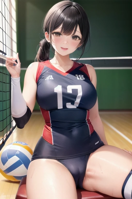 unified 8k wallpaper, anatomically correct, (((masterpiece))), (((best quality))), (((Super detailed))), (((high resolution))), ((Super exquisite illustrations)), ((ultimate cuteness)), ((perfect hands)), ((perfect hands指)), (((good anatomy))), Detailed beautiful face, shiny hair, (((promote))), (Potbellied), (Beautiful curves), medium breasts, ((Thick thighs)), (((alone))), ((seductive smile)), (((blush))), (half open mouth),
rest, (((sit astride the perfectly spherical shape 6-inch volleyball))), (((Across the perfect sphere 6" volleyball))), (((perfect sphere 6" volleyball fits perfectly crotch))), rest, (((Rub the perfect sphere 6" volleyball against crotch))),
rest, (Collared volleyball uniforms), sleeveless, ((Bruma)), ((Knee pads)), (Elbow pads), (((Sweat))), (((covered in Sweat))), ((deep breath)), 在volleyball場, indoor, light, looking at the audience, whole body, (speak your mind),馒头cunt,cunt