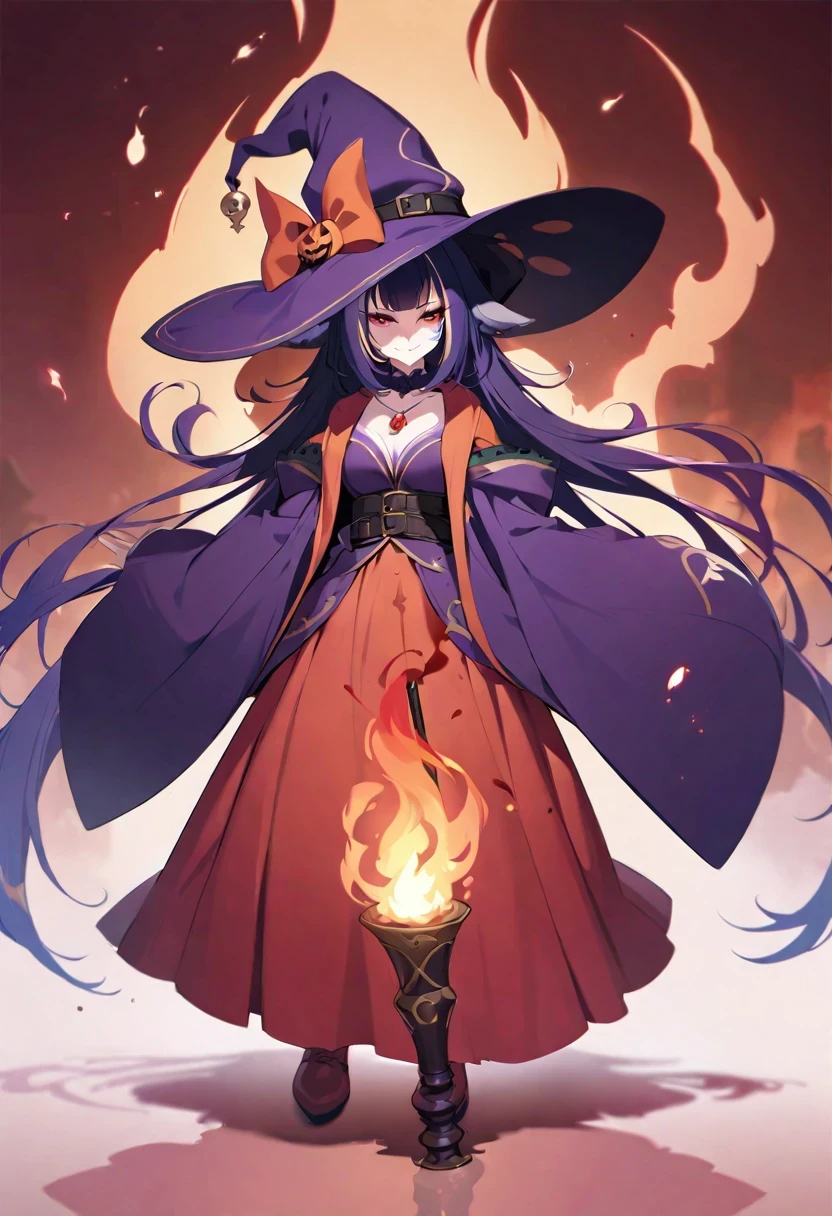(((shylily))),(extremely detailed CG unity 8k wallpaper,masterpiece, best quality, ultra-detailed),(1girl,solo,,wizard hat,,hairpin,necklace,ear_ornament,complex clothing,flame wizard,robe,witch dressing,a flame scepter holding a red gemstone,maelstrom),(full body), (((with sword))), angry face, (beautiful detailed eyes), Blood drop,Blood fog, floating hair, disheveled hair, Splashing blood,(Bloodstain),cosplay,halloween,ghosts,(jack-o'-lantern:0.6),flame background,flame theme,gorgeous light and shadow,