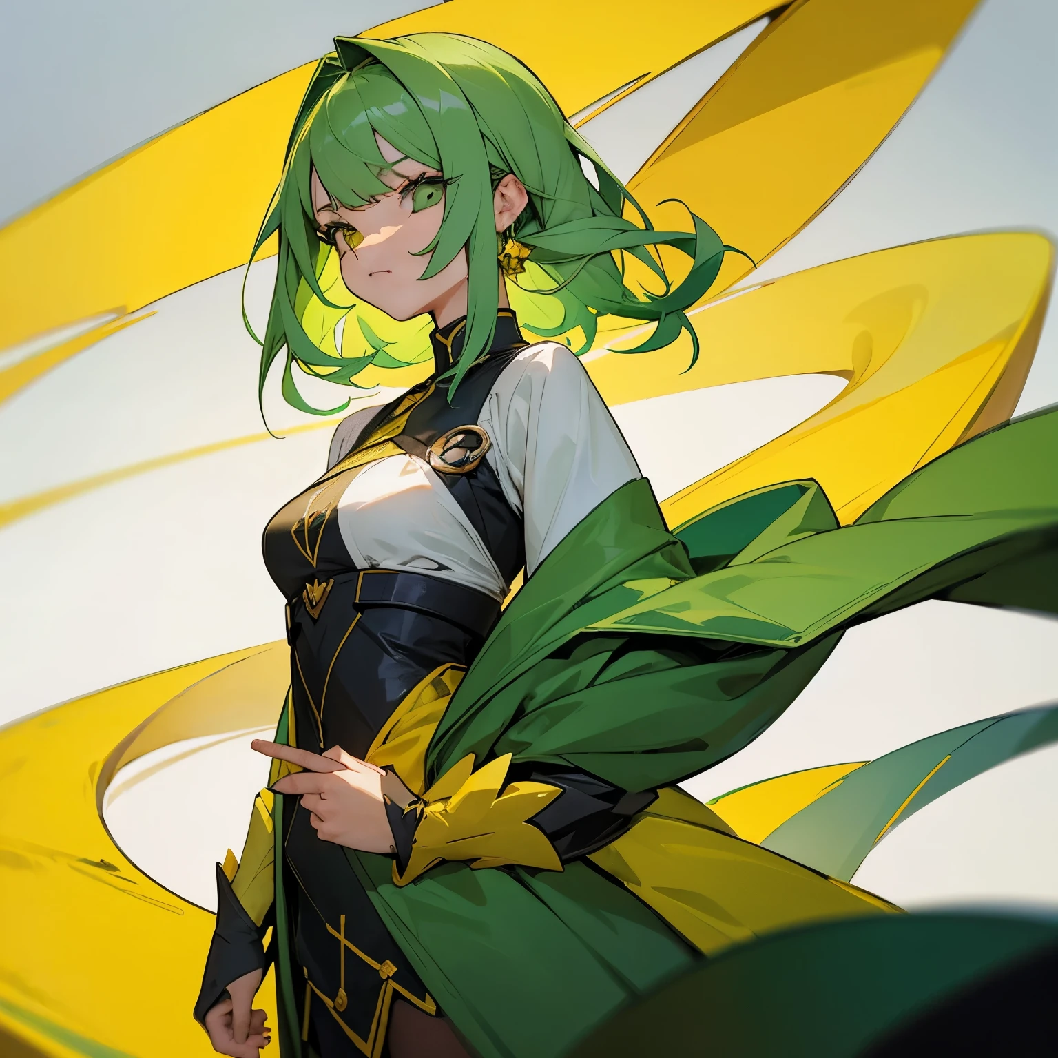 (Melhor qualidade)), ((obra de arte)), (detalhado), rosto perfeito, cabelos verdes Claros, olhos com cor de amarelo bem claro, corpo bonito e usando magia verde azul, com um vestido vinho com roxo bem longo, and with a very large viper protecting behind her. Tudo isso em forma de anime 
