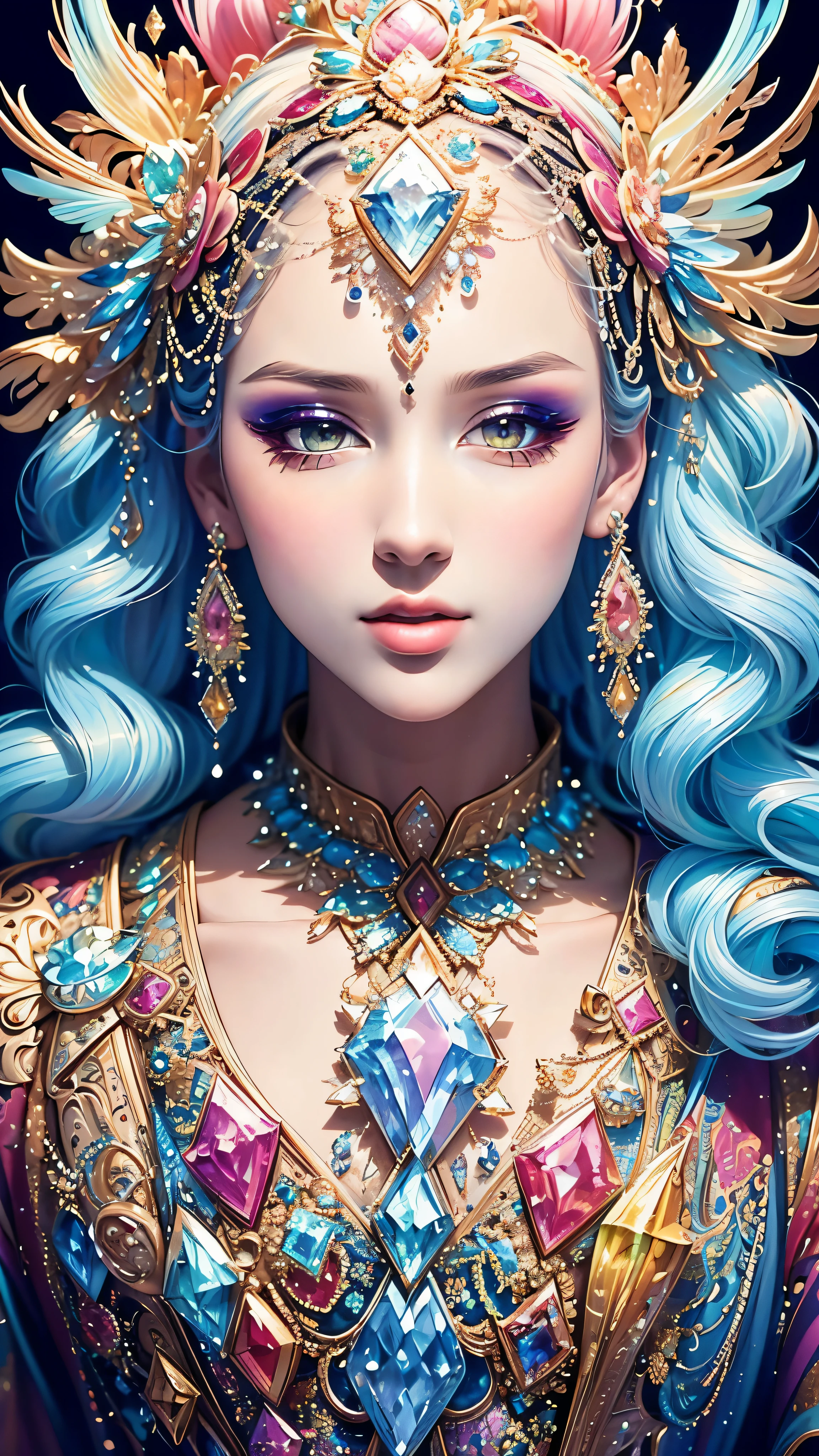 A woman with blue hair and a tiable wearing a tiable - SeaArt AI