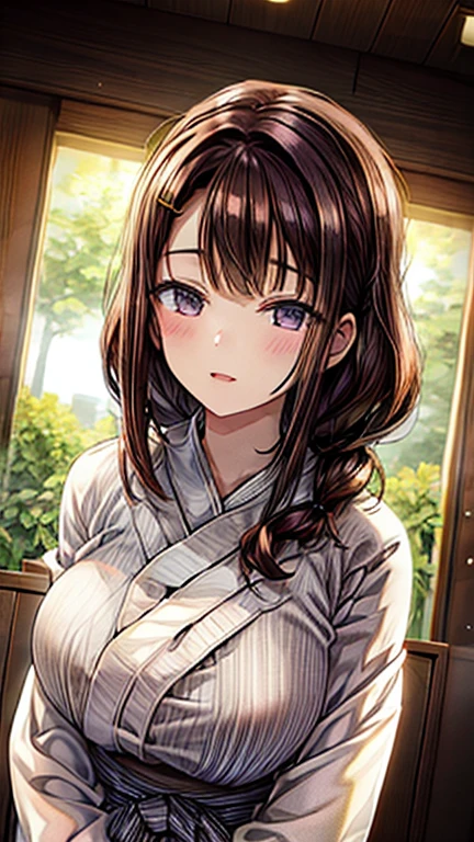 brown hair。fluffy hair。shoulder length hair。It has leaves on its head。cute atmosphere。Gauze on the cheek。high 。